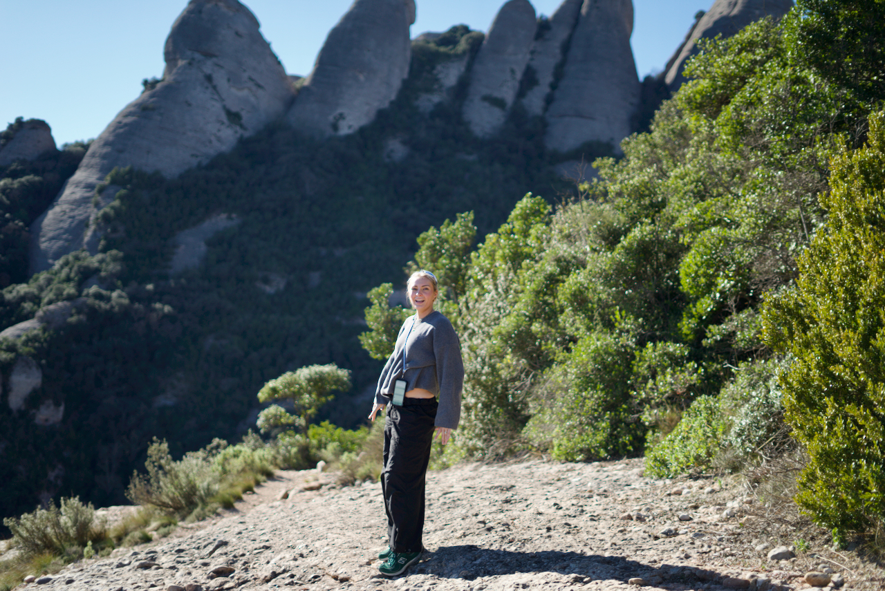 Person hiking in mountains