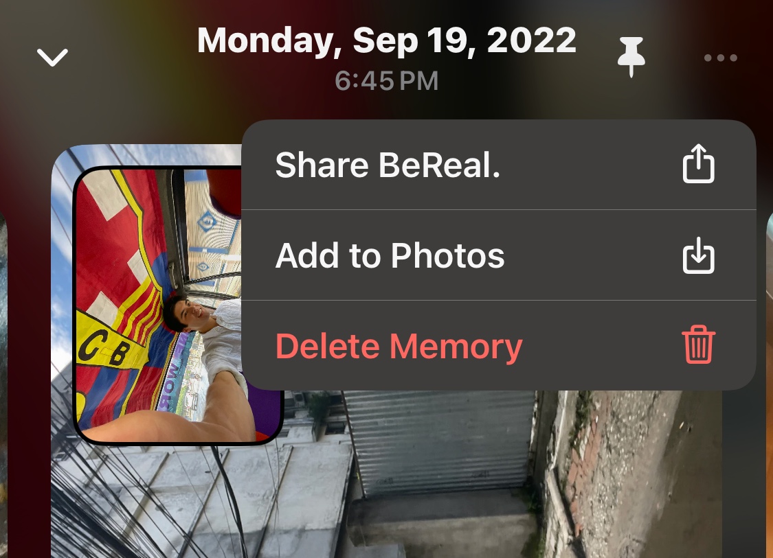 BeReal app option to download a photo from memories