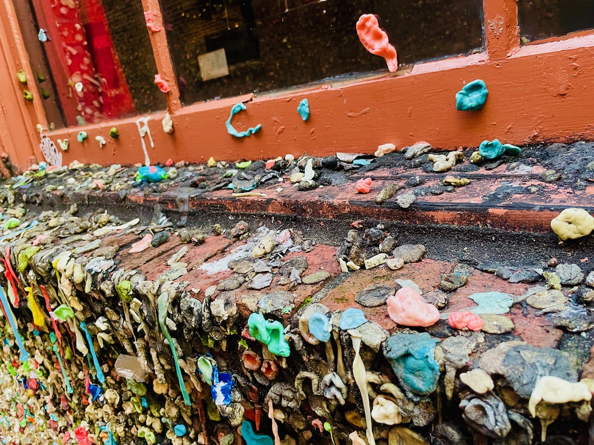 gum on a building